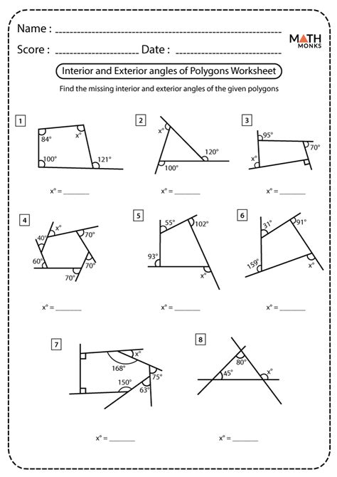 exterior angles of polygon worksheet